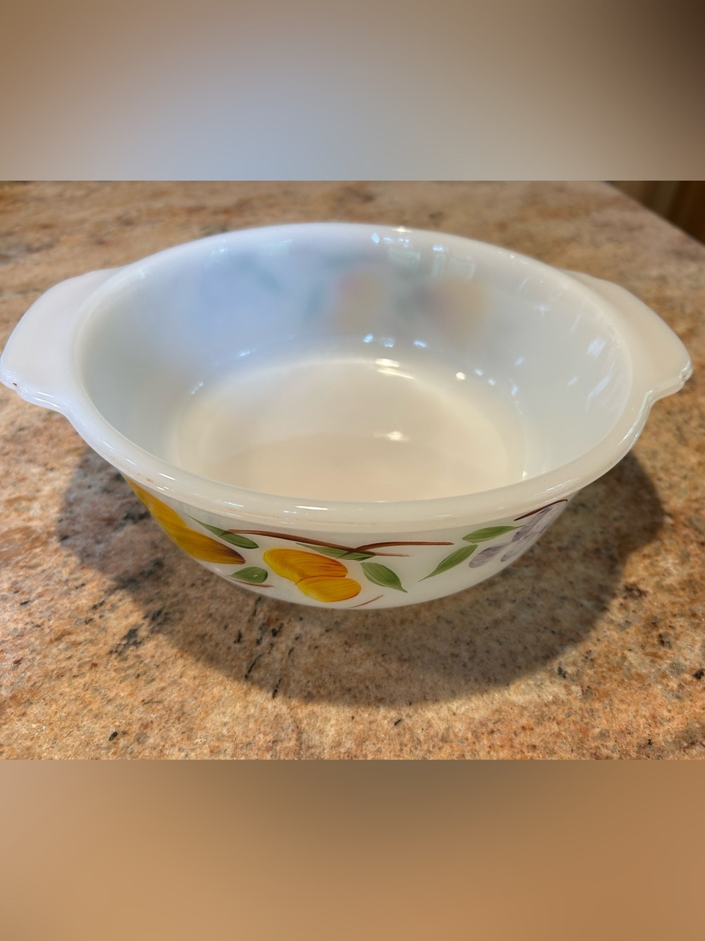 Fire King #447 Round 1.5 Qt Casserole  Hand-Painted Fruit Harvest Gay Fad Studio